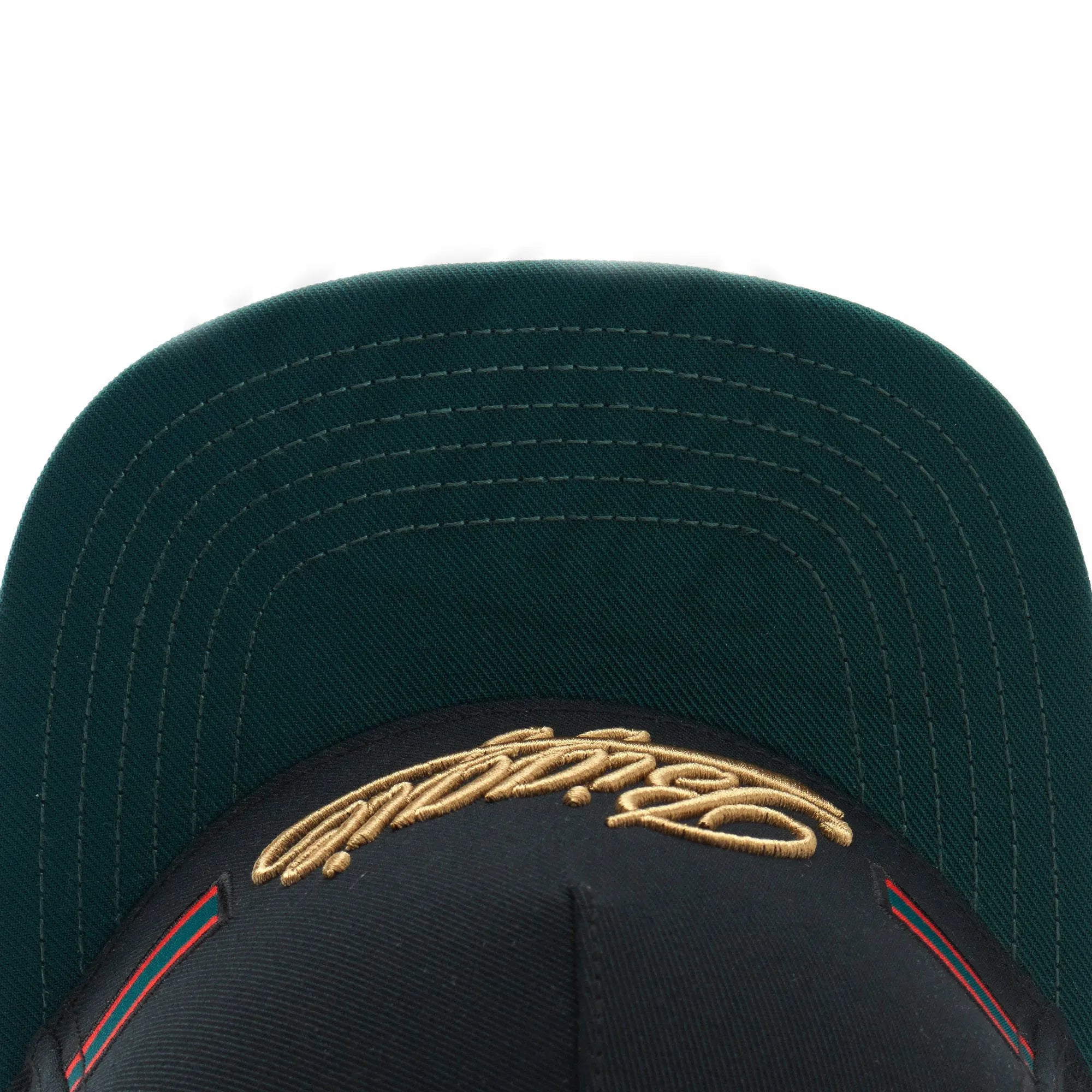 Black embroidered baseball cap with dome crown and adjustable back, front view