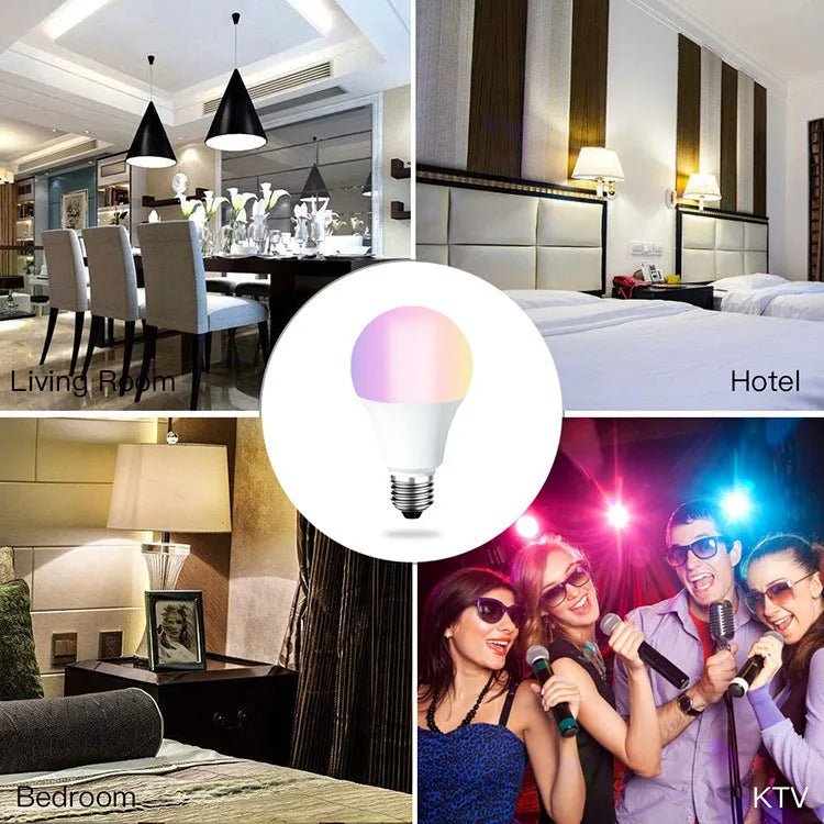 Smart WiFi LED light bulb with colour changing capabilities and voice control support