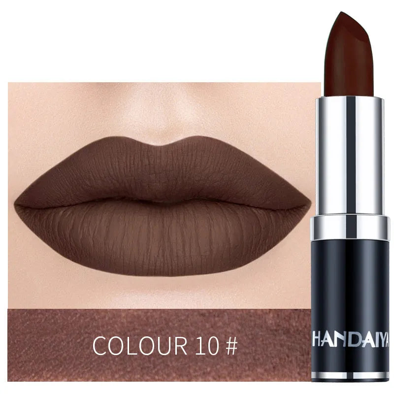 Long lasting moisturizing matte lipstick in 12 colour options for adult ladies
