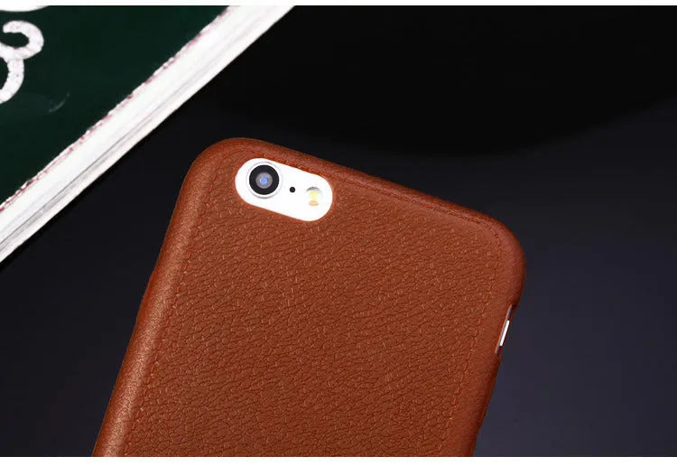 Slim leather and TPU iPhone case shown in black, brown, navy blue, and wine red colours