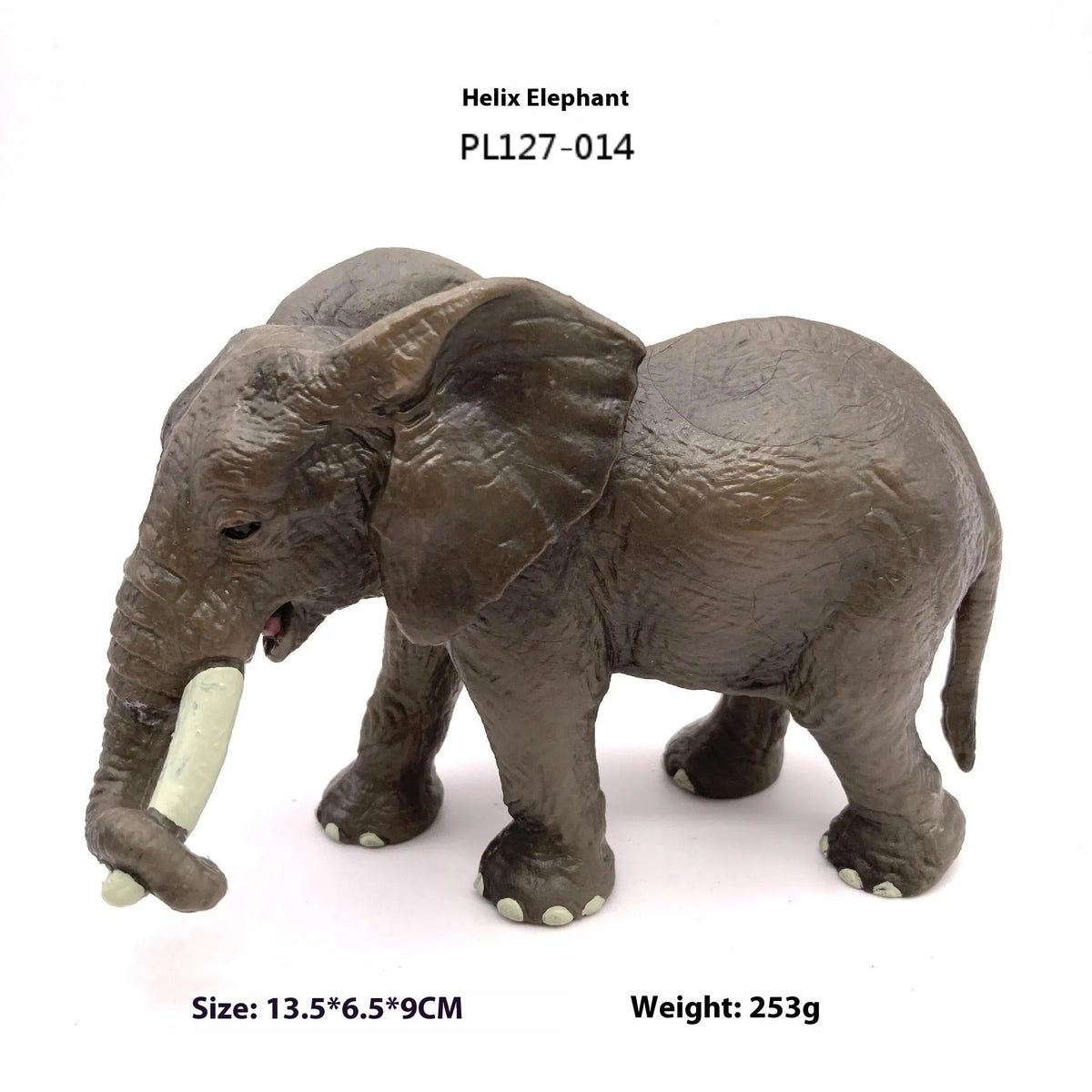 Solid PVC wildlife model replica elephant toy decoration in African and Asian colour options