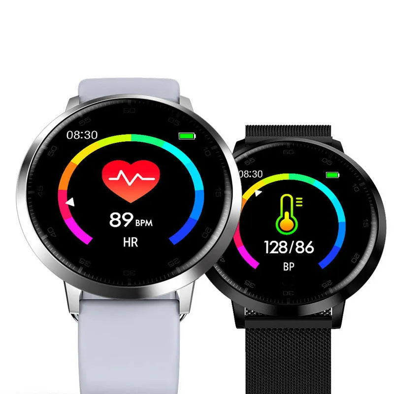 Ultra-thin smart health bracelet with black zinc alloy case and silicone strap on a wrist.