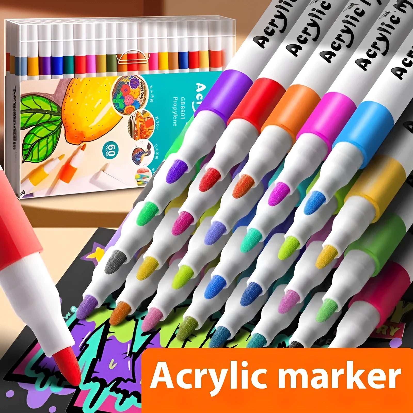 True Colour acrylic marker pen set in multicolour assortment with plastic nibs for student painting