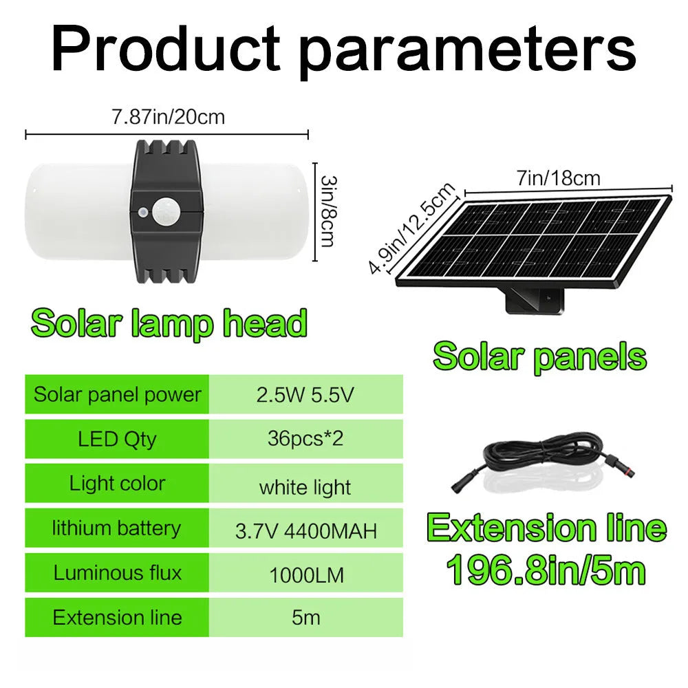 Black outdoor solar floodlight with motion sensor and abstract design on wall mounting bracket