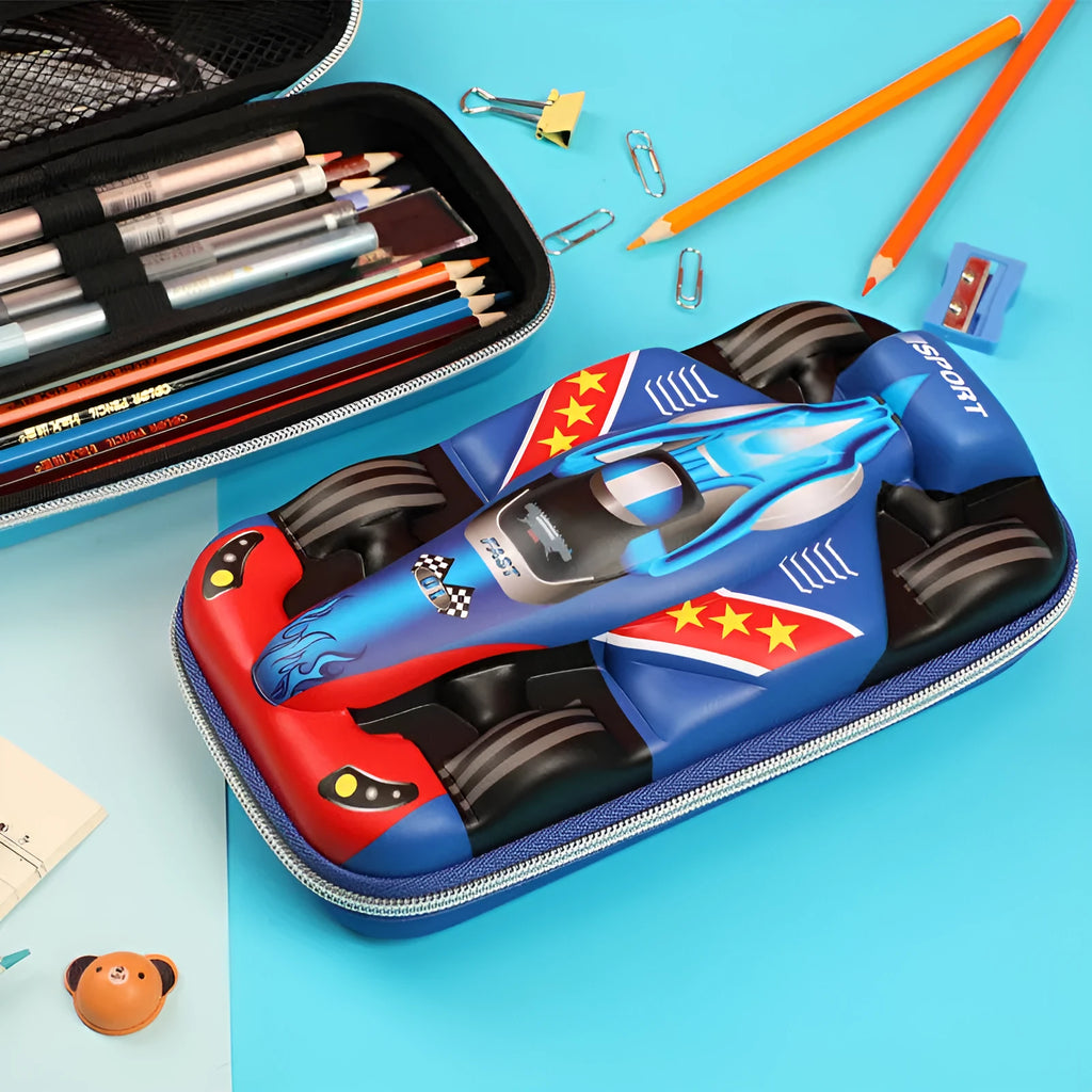 Waterproof leather pencil case in medium size with dark blue colour option