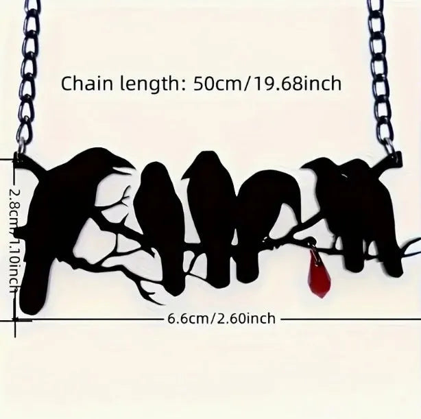 Black crow necklace with cross chain gothic jewellery design