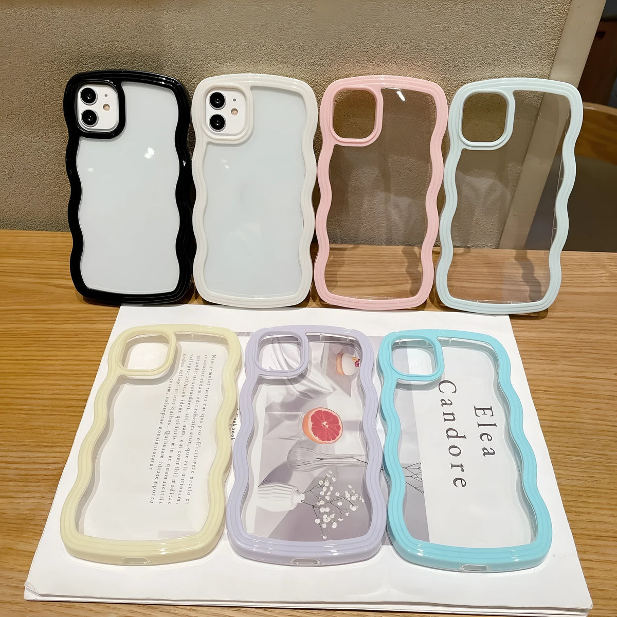 Wave border solid colour TPU phone case for iPhone 17 series in black, blue, light blue, pink, purple, white or yellow