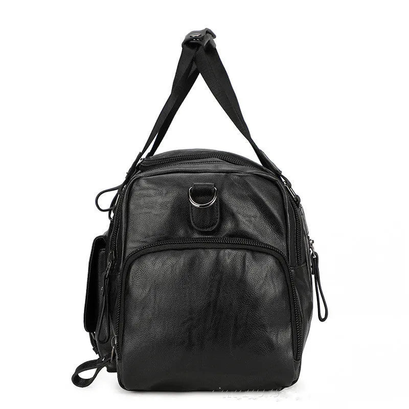 Black large capacity travel holdall with a separate shoe compartment.