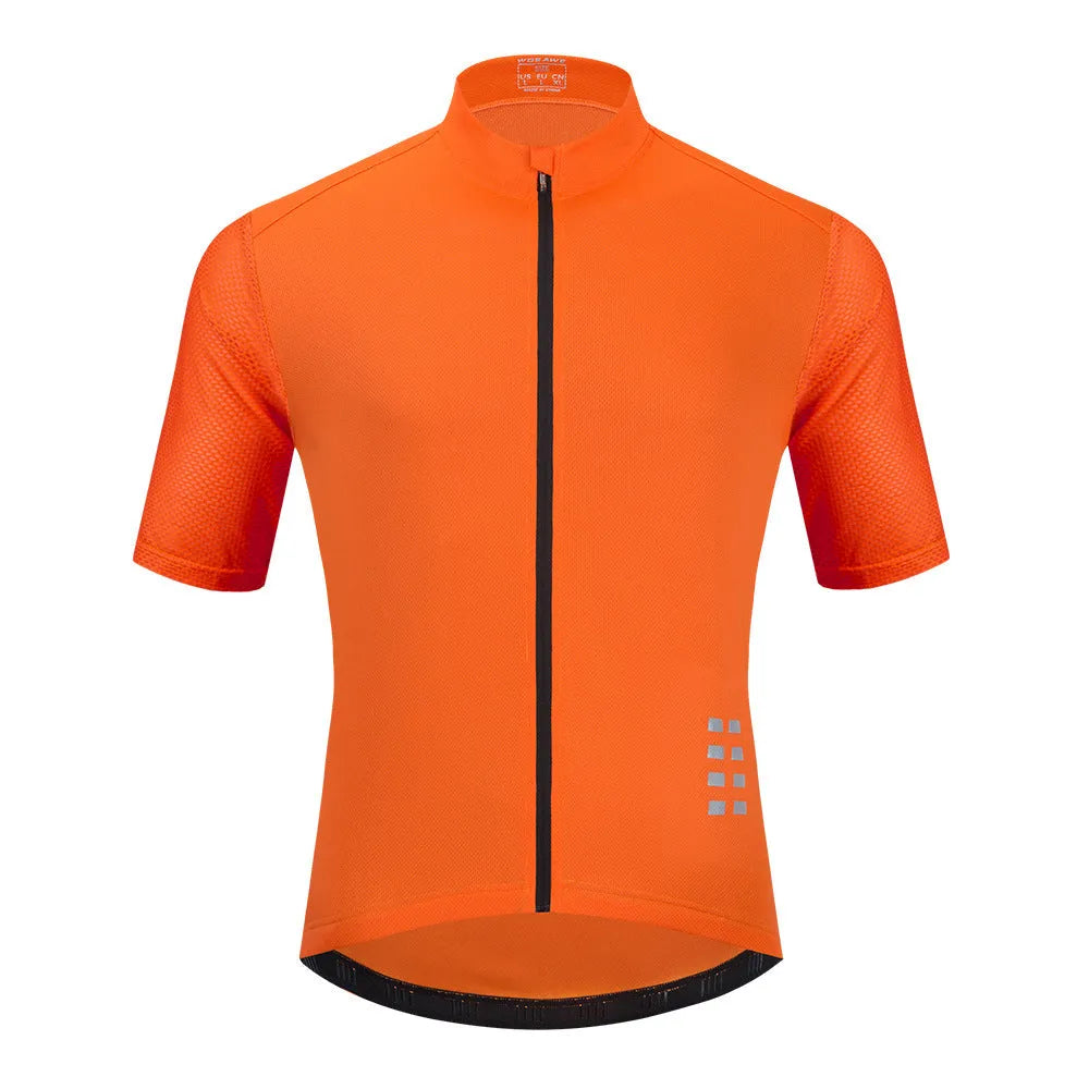 Summer men's breathable polyester cycling top in BL248 orange on white background