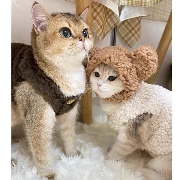 Cat warm lamb wool vest winter cute pet clothing polar fleece ins style in apricot colour