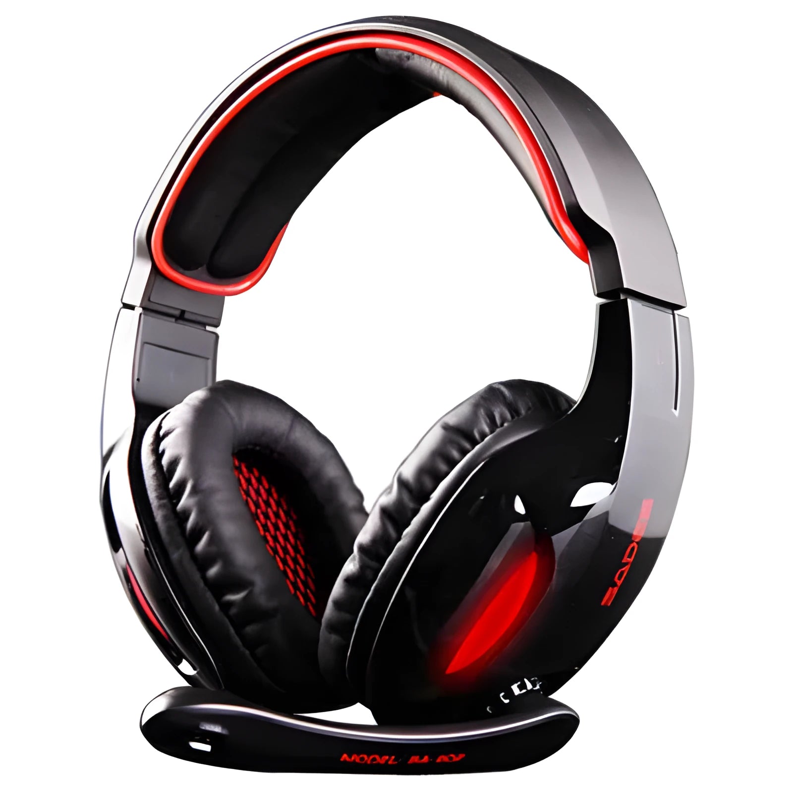 Black SADES SA902 gaming headset with LED lights, over-ear cups, and a microphone for PC.