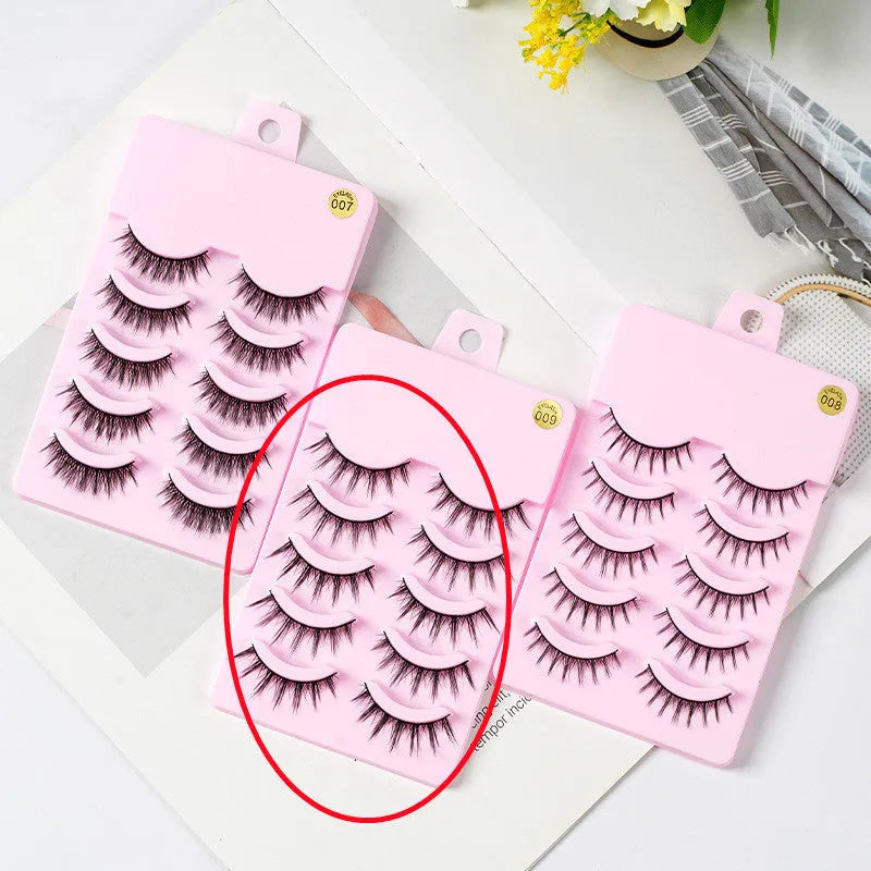 Set of manga false eyelashes showing three styles: 007, 008, and 009, with black plastic terrier.