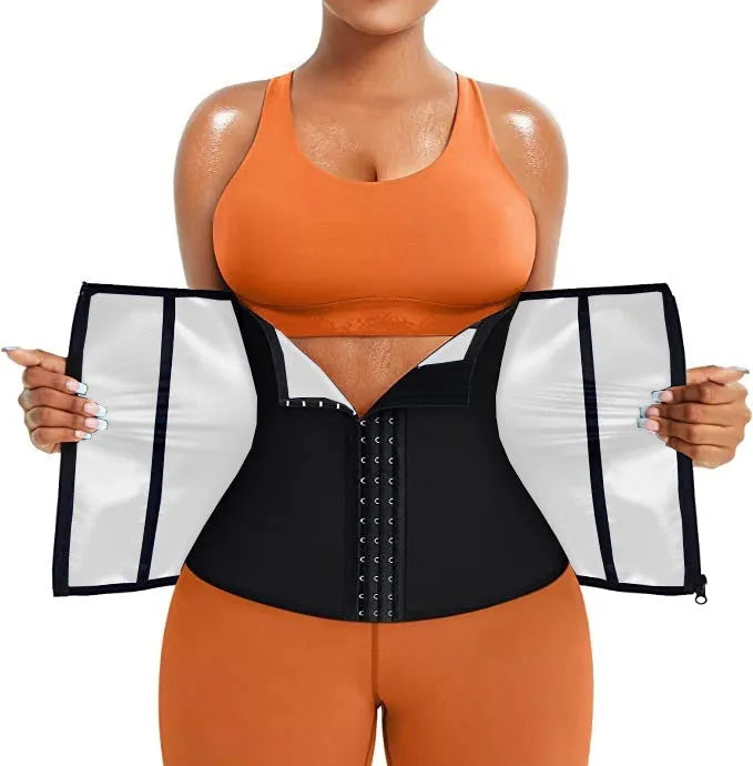 Neoprene abdominal girdle belt for waist shaping with adjustable compression in blue or silver colours