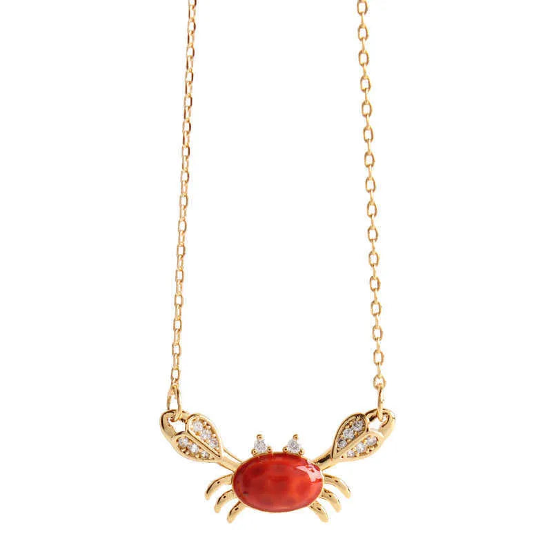 Red crab clavicle chain necklace in alloy with ocean pattern and 21cm to 50cm circumference