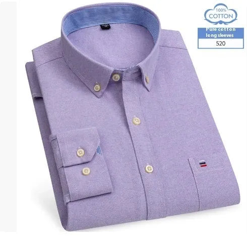 Men's long sleeve pure cotton plaid shirt in casual style, available in five colours and sizes 38-47.
