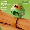 Rechargeable cartoon handheld mini fan in green, ABS plastic, with rotating and luminous functions, measuring 20x6.2x3.5cm