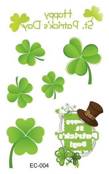 Temporary tattoo stickers with Irish festival flag designs for children, sized 120x75mm with St. Patrick's Day clover motif
