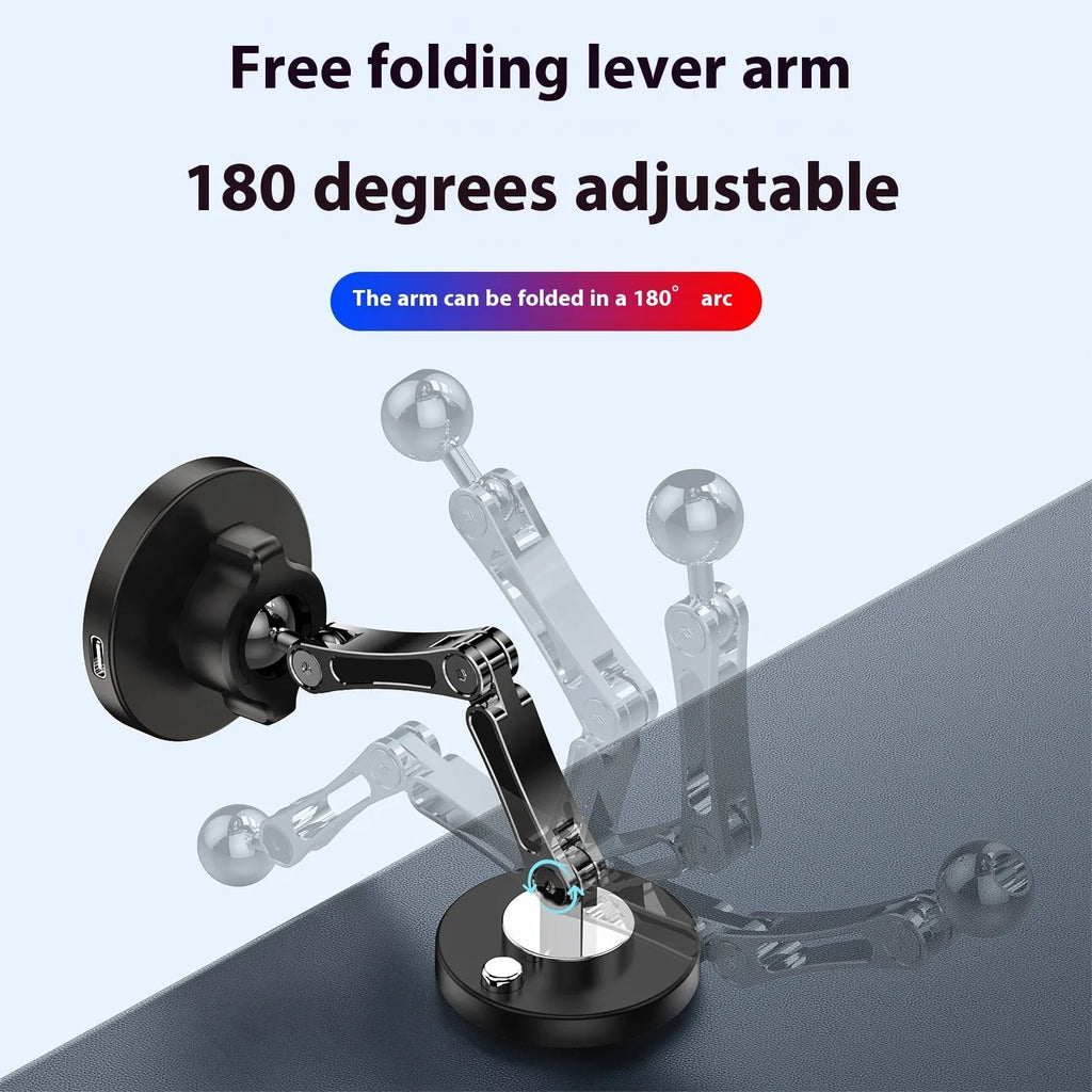 Gun colour folding magnetic car phone holder with 15W wireless charging and zinc alloy bracket