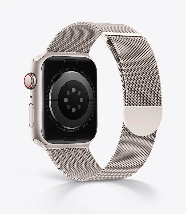 Stainless steel Apple Watch band in six colours, sizes 38mm to 49mm, for generations 1 to 8, SE, and Ultra