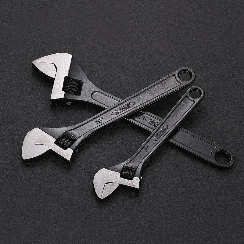 High carbon steel adjustable wrench with black finish in multiple sizes