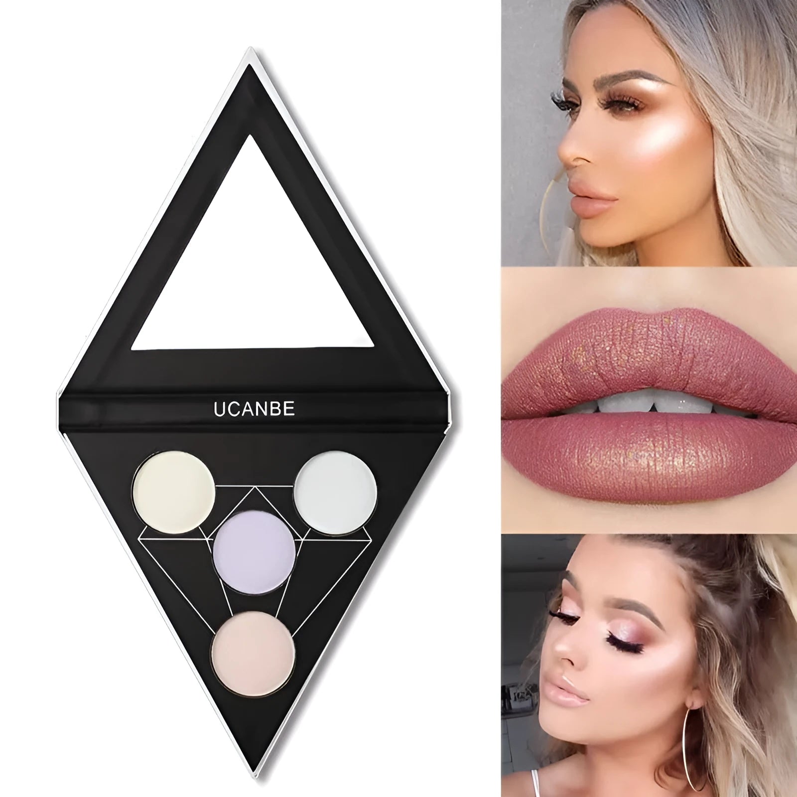 UCANBE Prismatic Highlighter Palette with four duochrome shades in a black compact