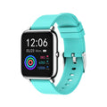 P22 smart watch with IPS colour screen, black strap, showing time display on wrist