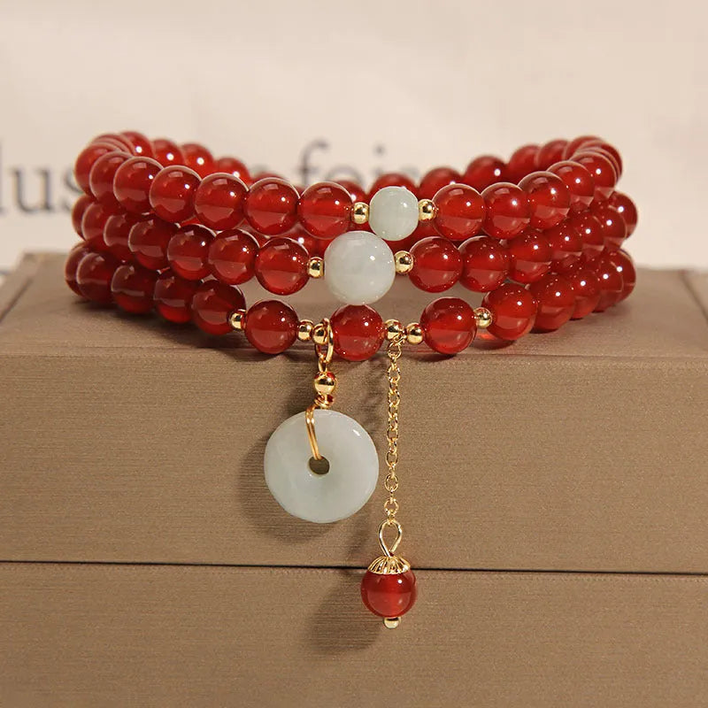 Red agate multi-layer women's bracelet with crystal construction and retro ethnic styling