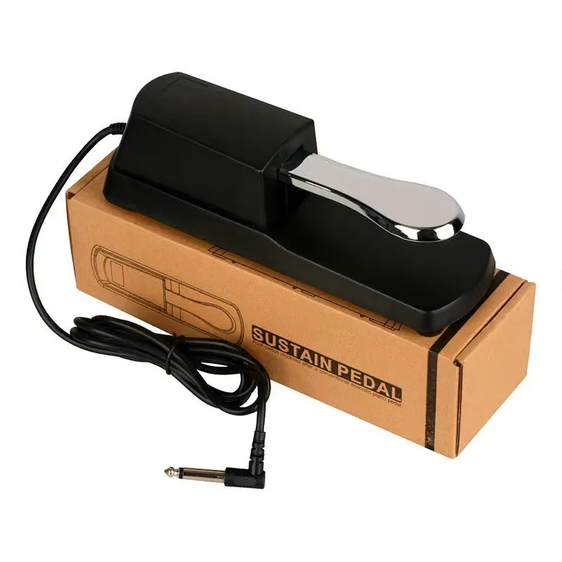Black universal sustain pedal for electronic keyboards and MIDI controllers