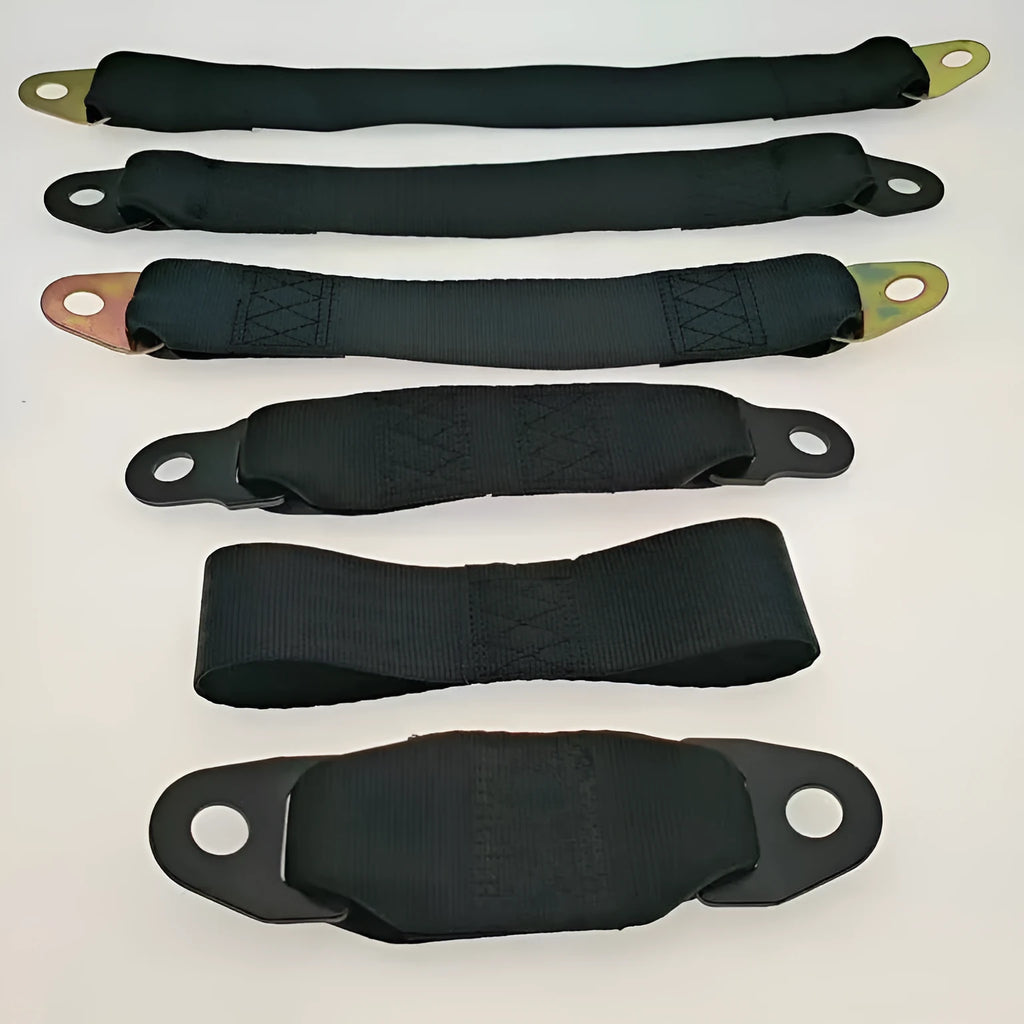 Black electric door limit fixing strap with screw nuts for universal vehicle installation
