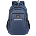 Men's casual Oxford cloth backpack shown in available colours: black, blue, gray, and green.