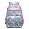 Blue children's school backpack with air pillow belt system for burden alleviation