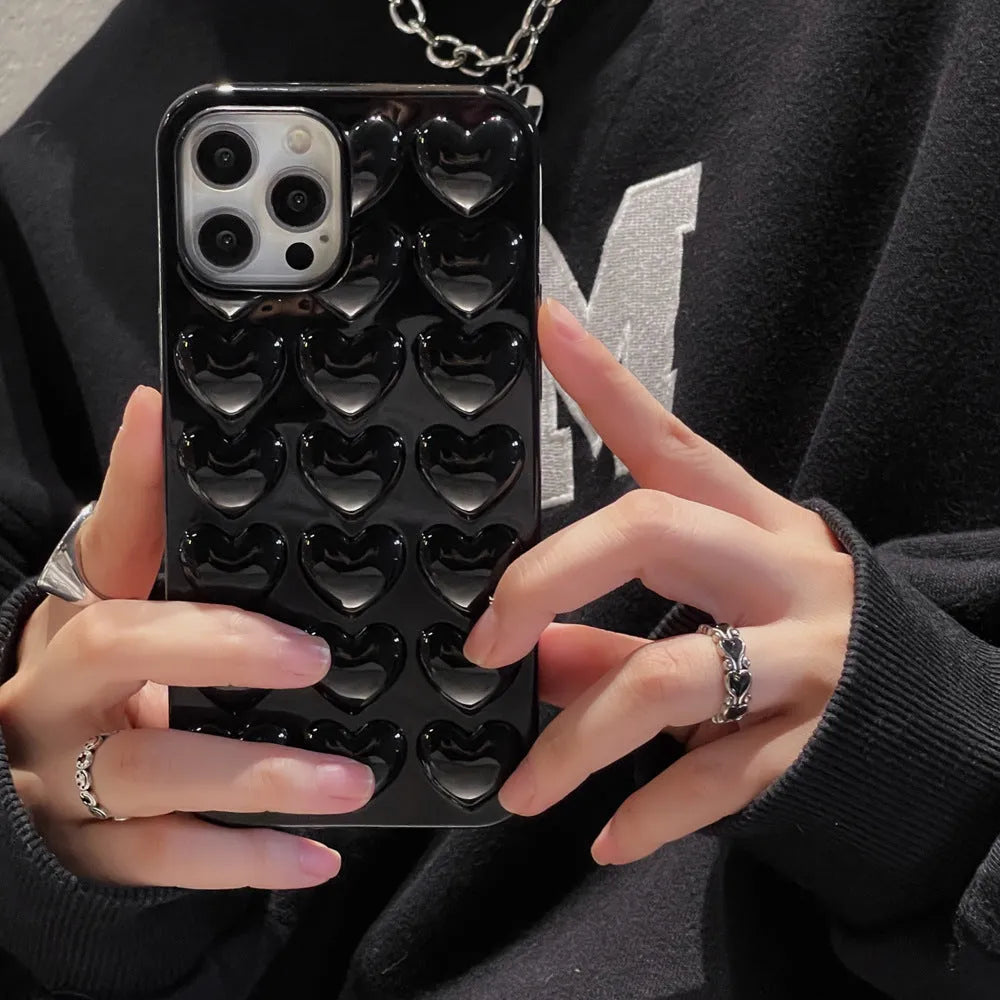 Solid colour TPU mobile phone case with raised 3D love pattern and drop protection for multiple iPhone models