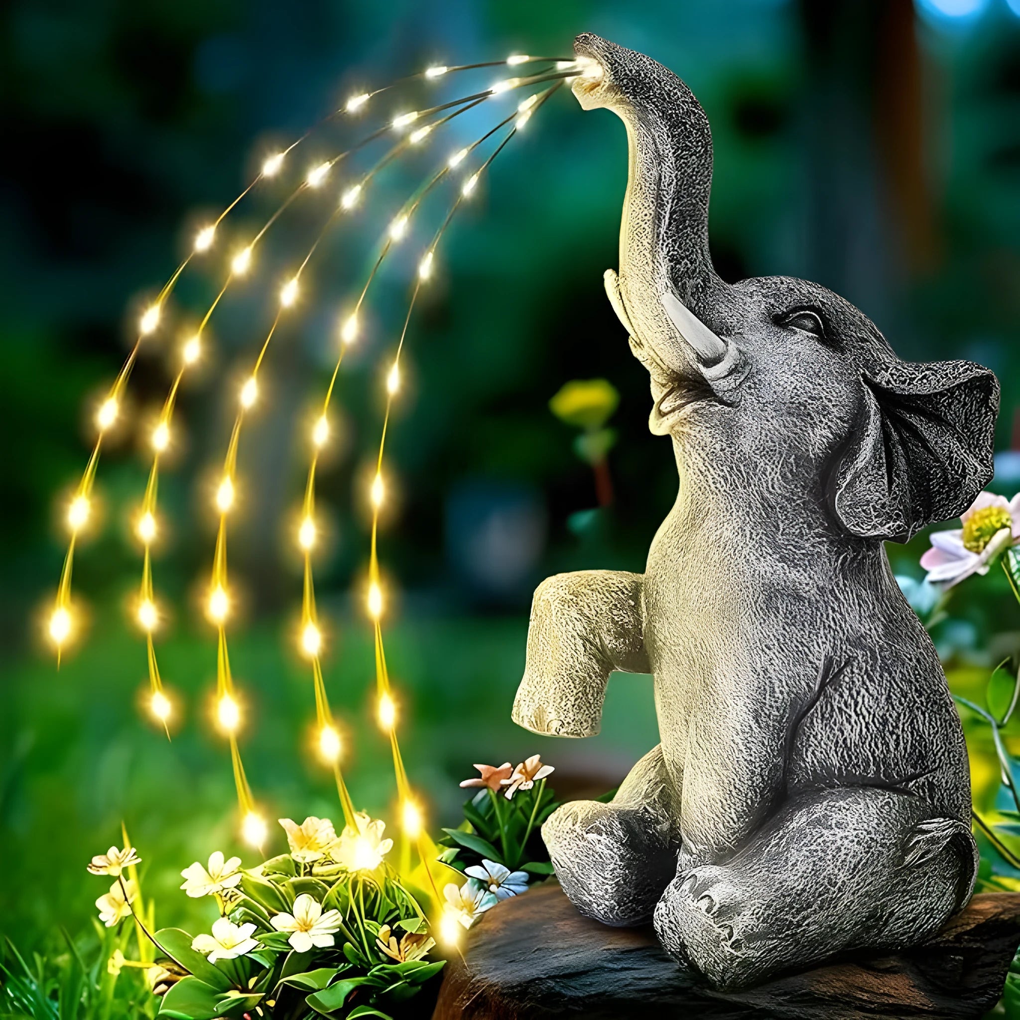 Resin elephant outdoor sculpture with integrated LED lighting for garden decoration