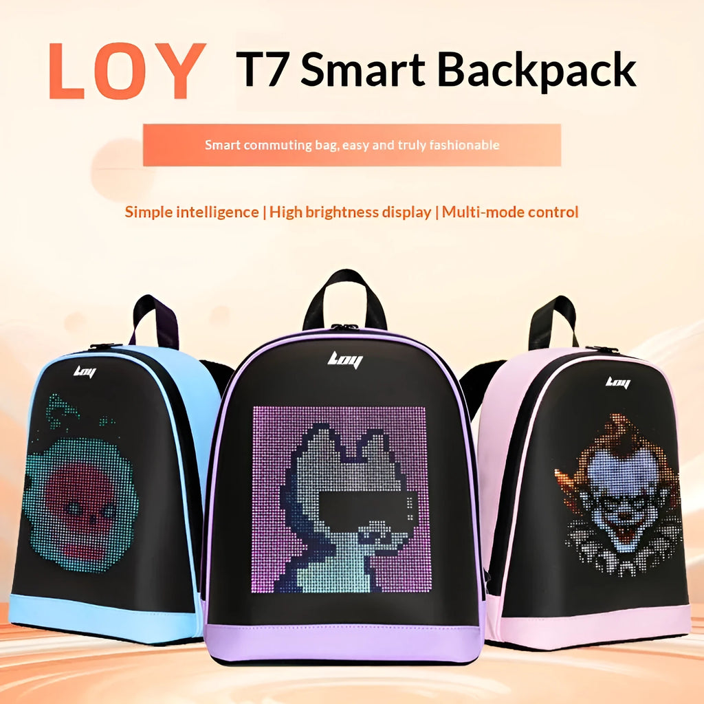 Waterproof PU LED smart backpack 26x11x30cm in black with luminous display and anti-theft design