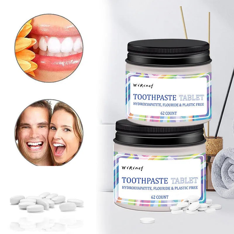 62 TP19 coloured solid toothpaste tablets in portable packaging for oral hygiene cleaning