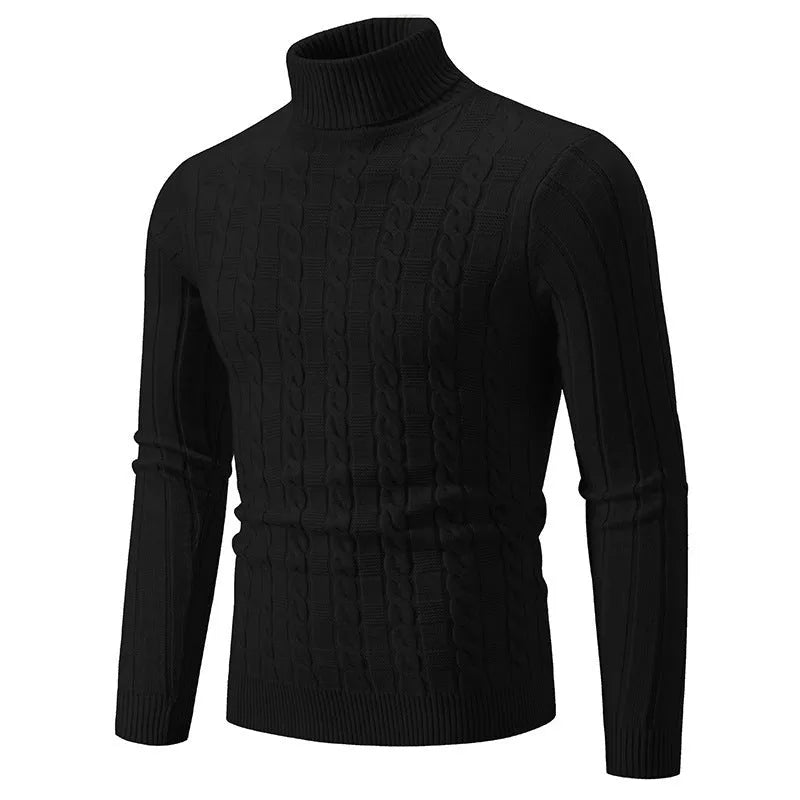 Men's slim fit chenille turtleneck pullover in milky white showing front view