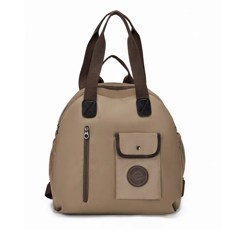 Large 48cm nylon backpack in black, khaki, or green with sandwich pocket design