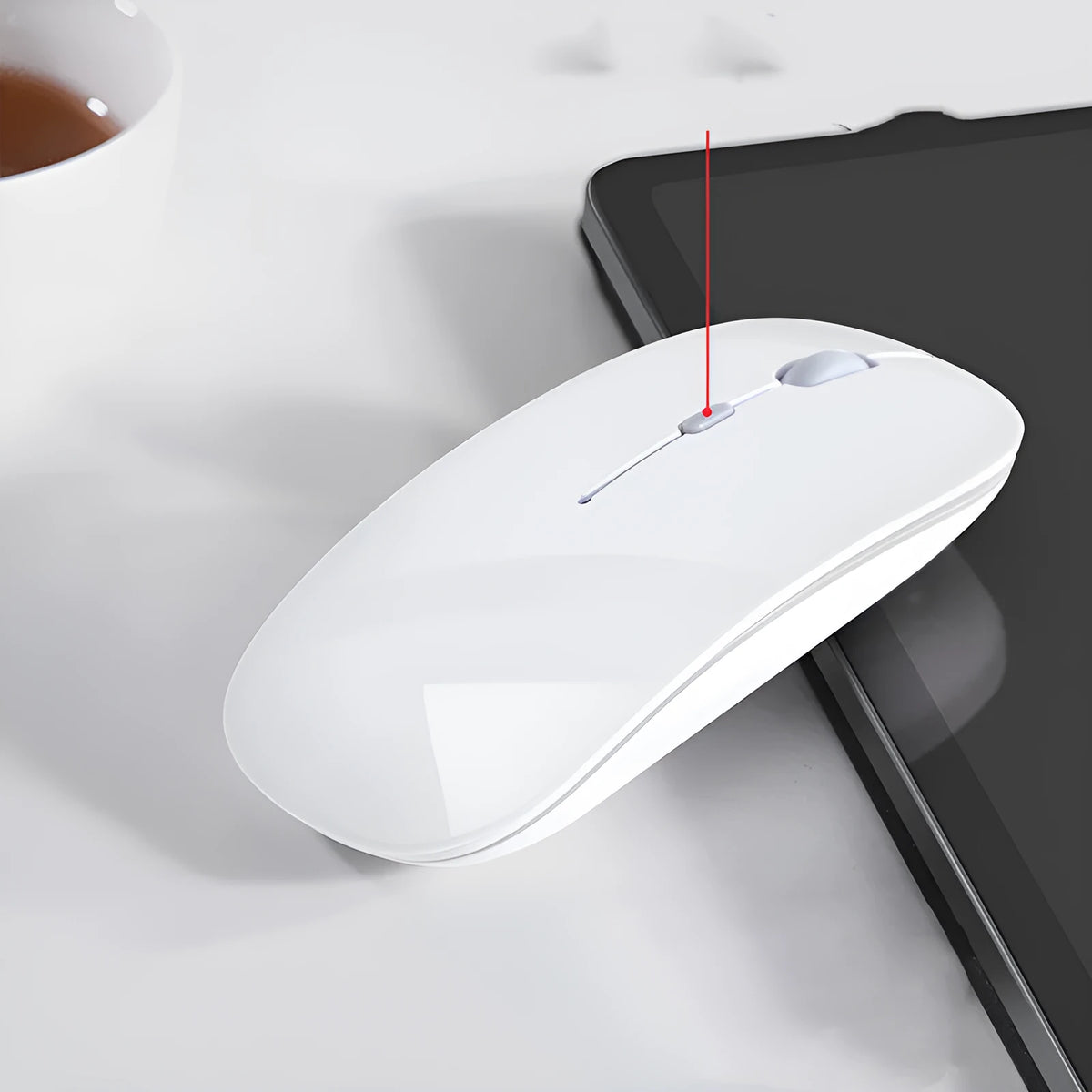 Wireless Bluetooth mouse in black or white with 1600dpi optical resolution for laptop and iPad use