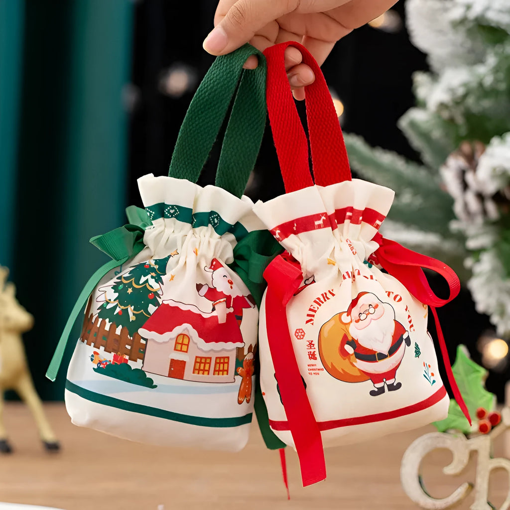 Christmas gift packing box in red fabric with handle, three sizes available, white cardboard construction