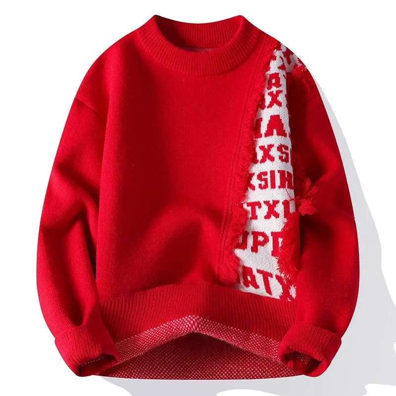 Men's loose knitted pullover in rabbit fur fabric, shown in a choice of colours.
