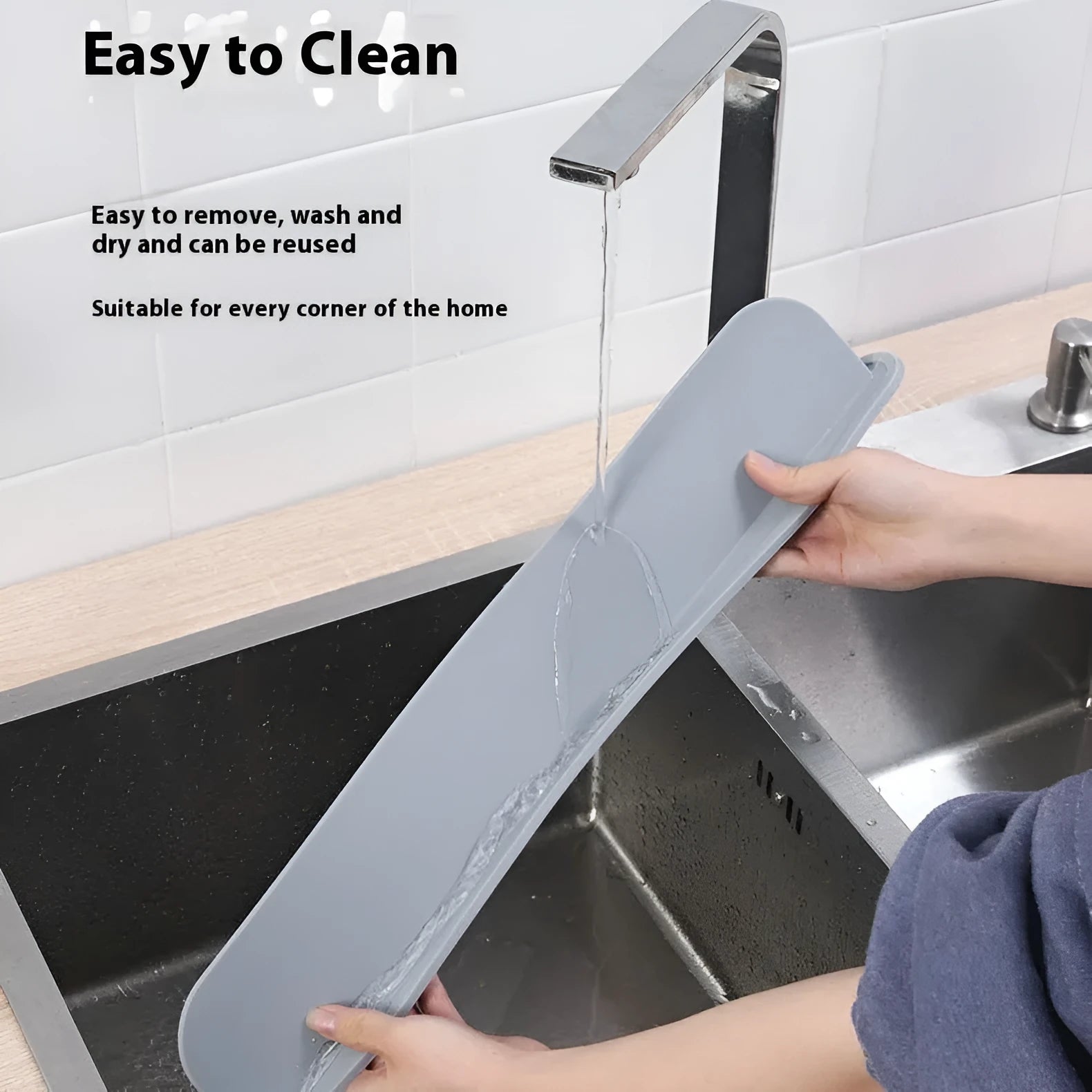 Silicone kitchen sink water blocking plate in blue, grey or black measuring 52x85x5mm