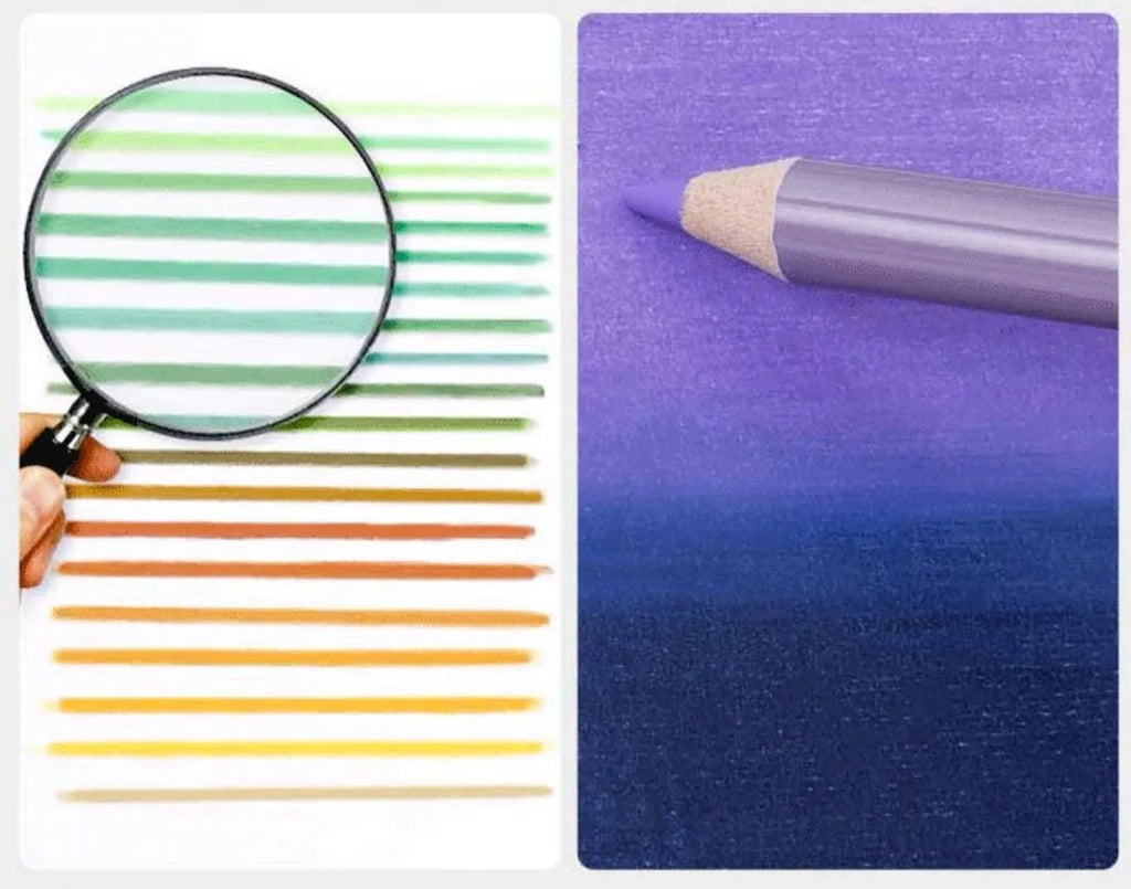 Boxed set of 72 or 126 basswood colour pencils for art students, conforming to AP safety standards.