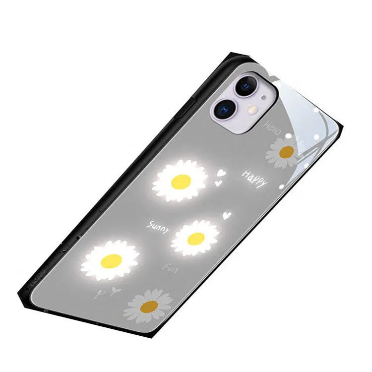 Voice-activated luminous iPhone case with painted daisy designs in TPU protective shell