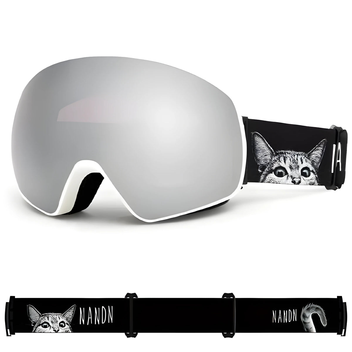 NANDN SNOW ATTITUDE NG8 ski goggles with UV400 lens, 170mm width and 96mm height, shown in black frame colour