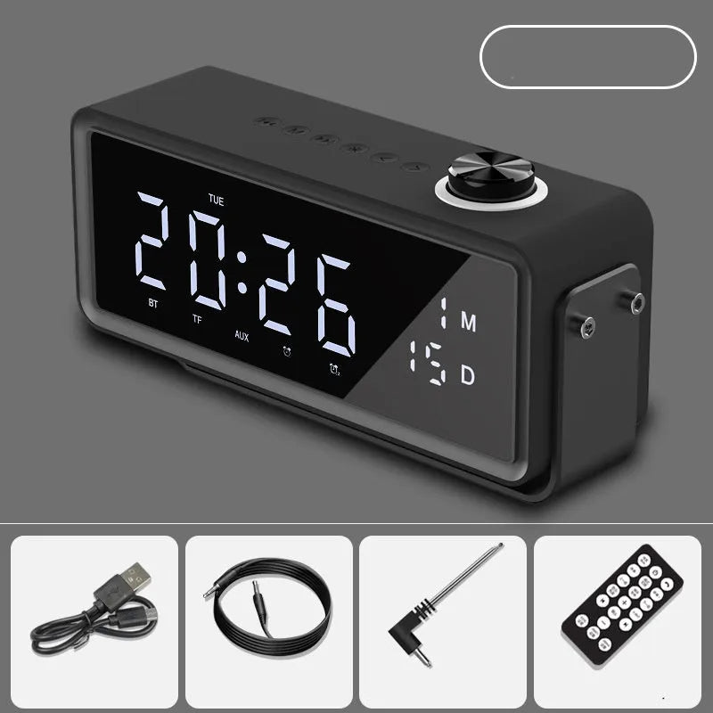 K5 smart alarm clock speaker with dual speakers and bass diaphragm in black