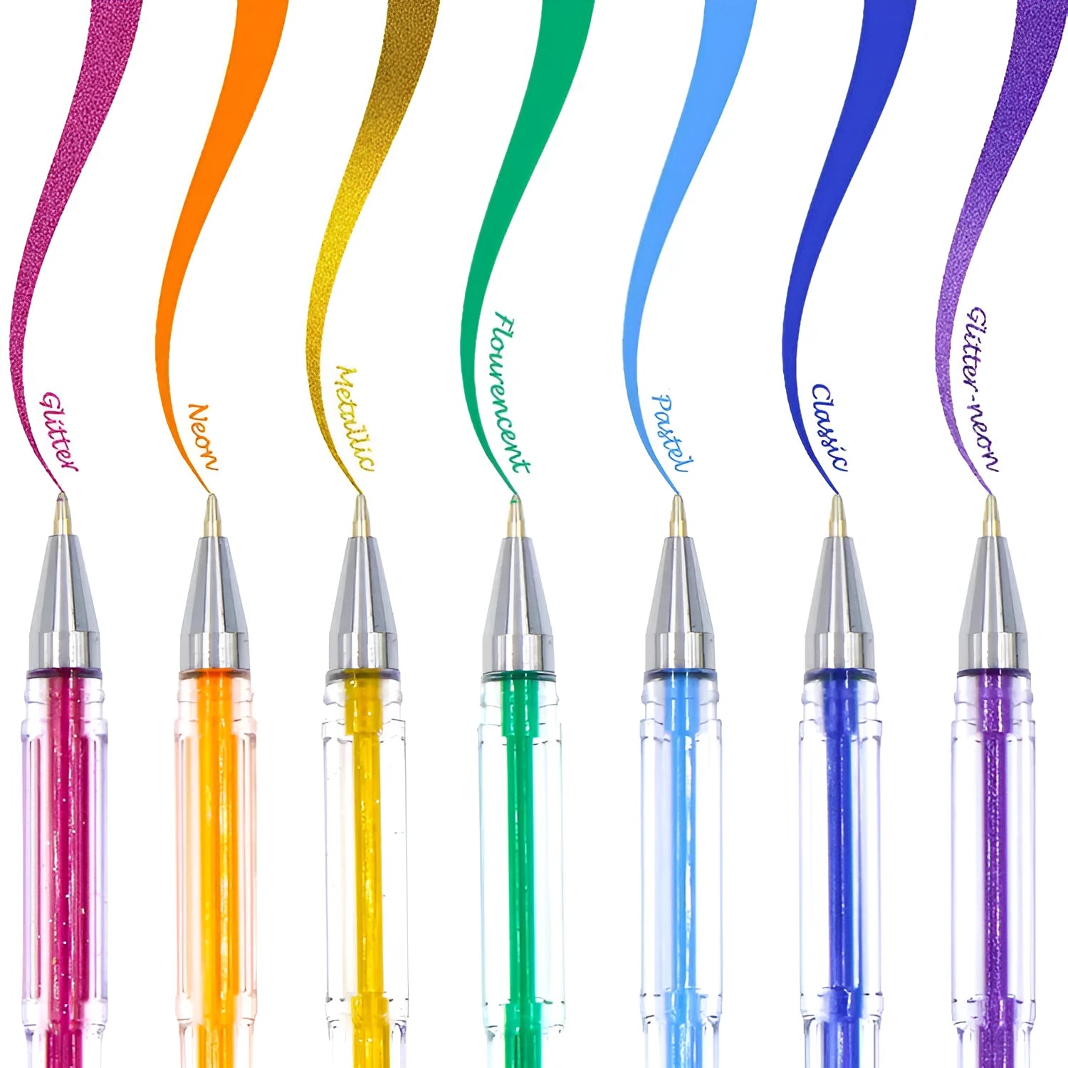 100 colour gel pen set with mixed watercolour and highlighter pens in plastic barrels
