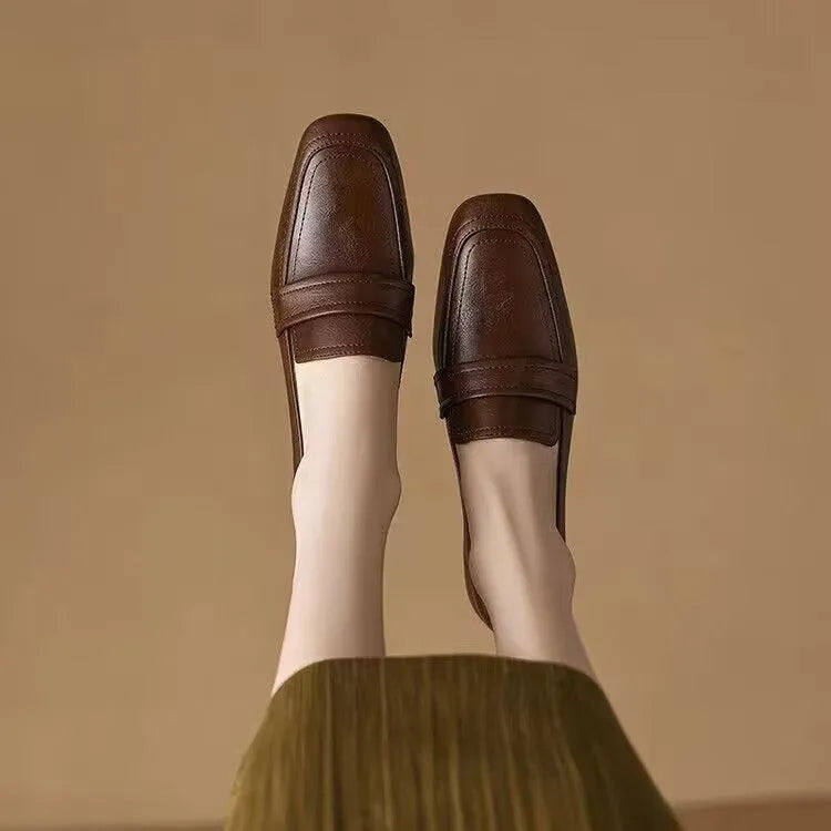 Women's chunky heel square toe waterproof platform shoes in black and dark brown, sizes 35-40