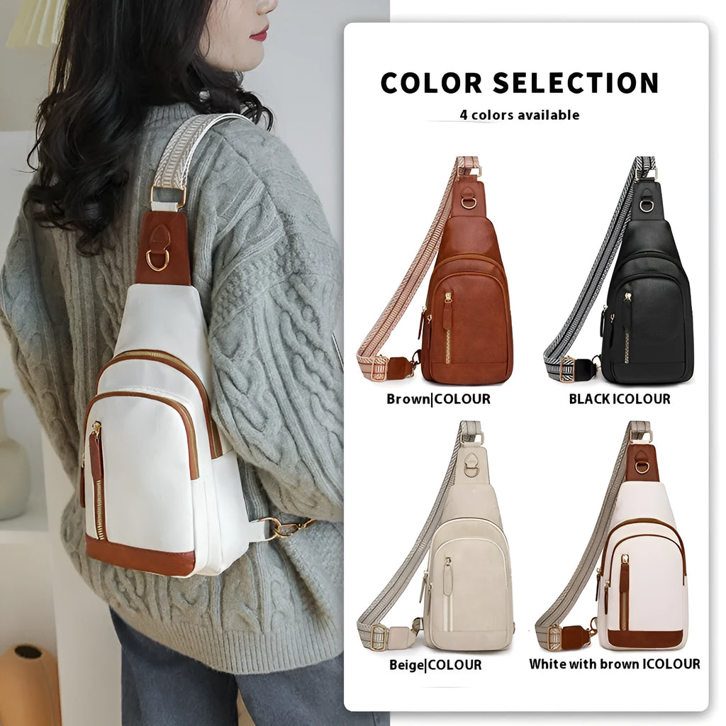 Women's soft PU leather crossbody messenger bag in street trend style with sewing thread details.