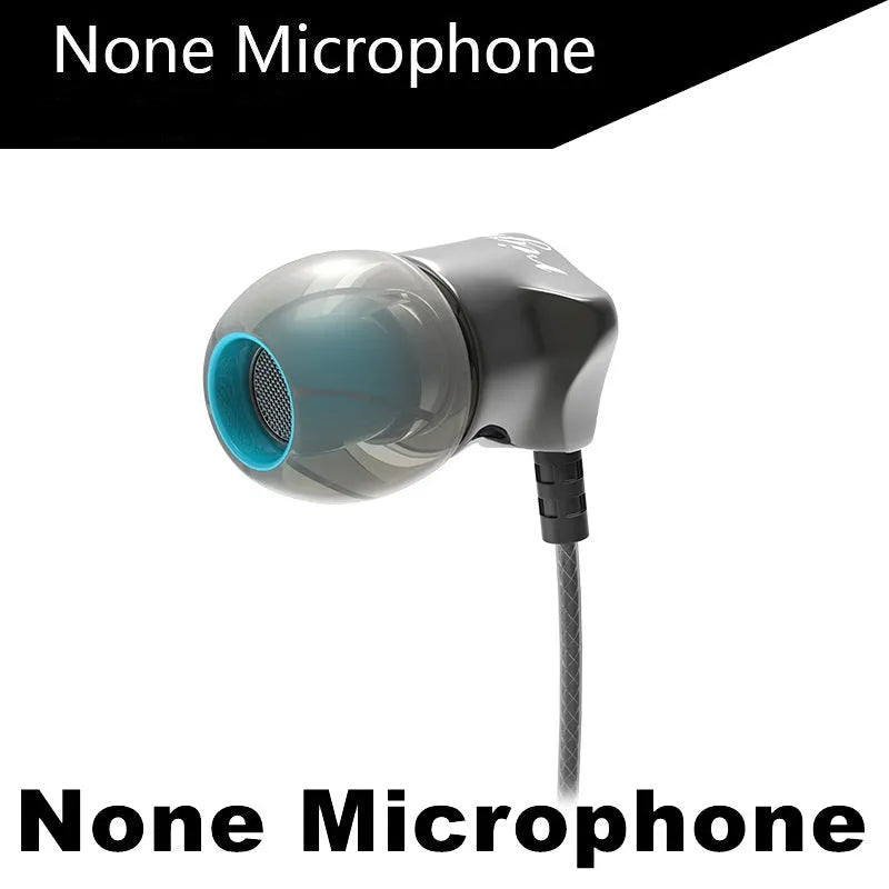 DM7 in-ear headphones in black with silicone earplugs and TPE cable, side view