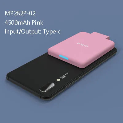 Slim 4500mAh back clip power bank in black, white, blue, pink, or red for iPhone Android Type-C charging